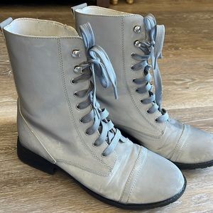 9W NYLA Dolls Kill Reflective Silver Combat Boots